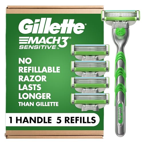 Gillette Mach3 Sensitive Men's Razor Kit with 1 Handle & 5 Blade Refills