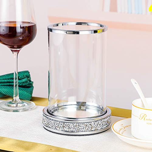 Silver Rhinestone Candle Holder Set of 2 - Elegant Glass & Metal Pillar Candle Holders