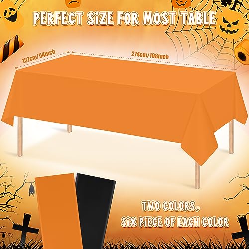 Rectangle Halloween Tablecloth 12Pcs Orange Black 54x108 Inches - Party Table Covers