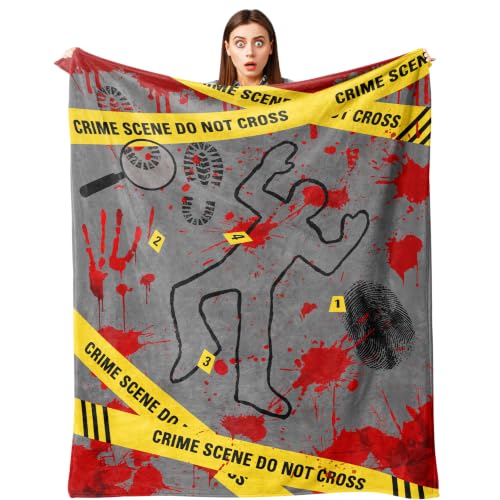 Crime Scene Inspired Throw Blanket for True Crime Fans - Grey, 50x60in