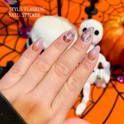 Semi Cured Gel Nail Art Stickers with Glitter for Halloween and Fall