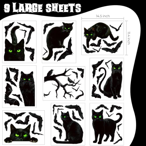 Halloween Window Clings Black Cat Stickers - Spooky Glass Decorations