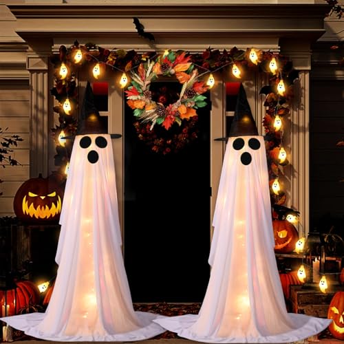 Halloween Ghost Decorations Outdoor with Remote Control String Lights - Ghost Eyes - 62-Inch Spooky Yard & Porch Decor