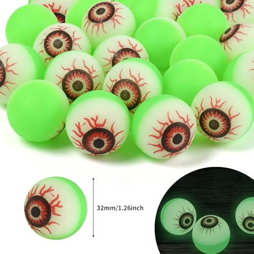 Glow in The Dark Demon Eye Elastic Bouncing Balls 24PCS - Horror Halloween Decor