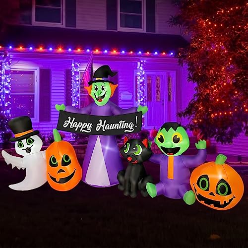 Halloween Inflatable Decor Set - Witch, Ghost, Frankenstein, Cat, Pumpkin, 8Ft