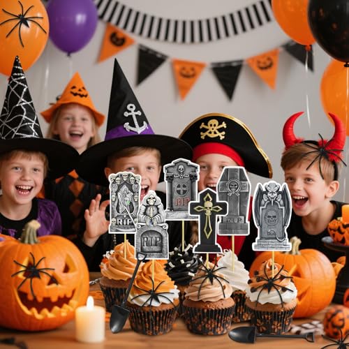 72Pcs Halloween Tombstone Cupcake Toppers & Spooky Decorations