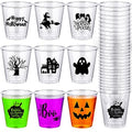 Halloween Plastic Shot Glasses Set - 108 Clear Disposable Cups with Spooky Designs