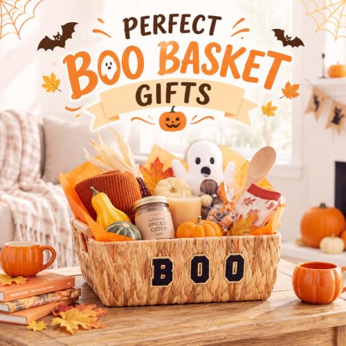 Halloween Boo Basket Water Hyacinth Woven Trick-or-Treat Trapezoid