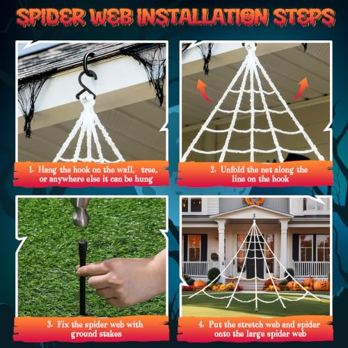 Halloween Spider Web Decoration Set with 2 Animatronic Spiders - Gray-Black, 3 Pieces