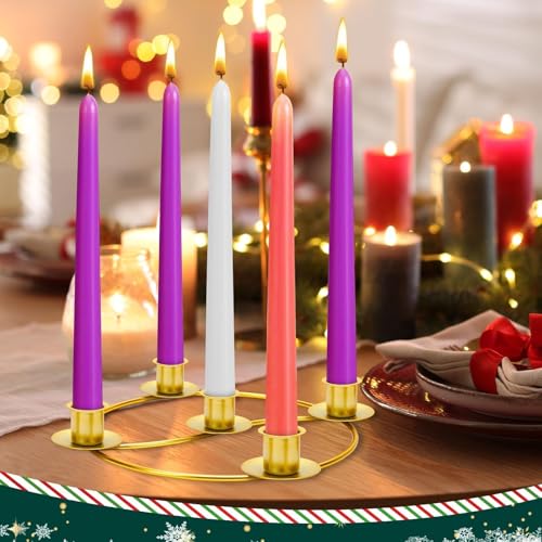 Gold 2 Pack Advent Wreath Candle Holders - 5 Candle Centerpiece for Christmas