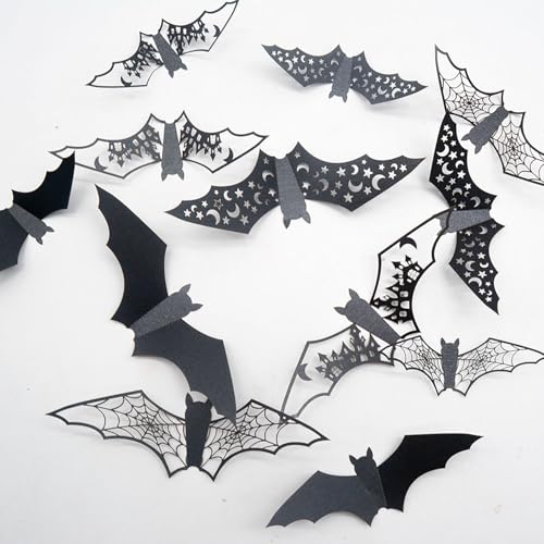 Halloween Wall Decor Bats Stickers - 24Pcs 3D Vinyl Bat Wall Decals - Bats Wall Decor Stickers-1
