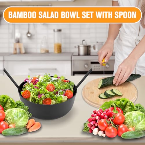 Large Bamboo Fiber Salad Bowl with Lid & Utensils - Eco-Friendly Kitchen Serving Set