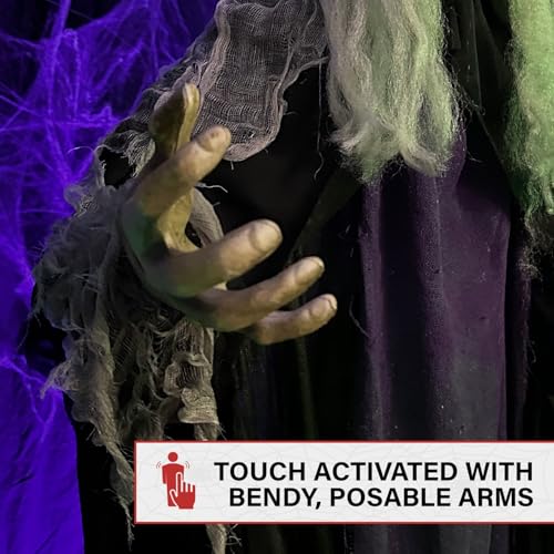 75-Inch Talking Witch Halloween Animatronic with Lights & Phrases - Life-Size Poseable Outdoor Indoor Decor