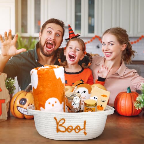 Mindsoft Halloween Boo Basket Gift Set Orange - Ghost Glass Cup Blanket Socks Candle