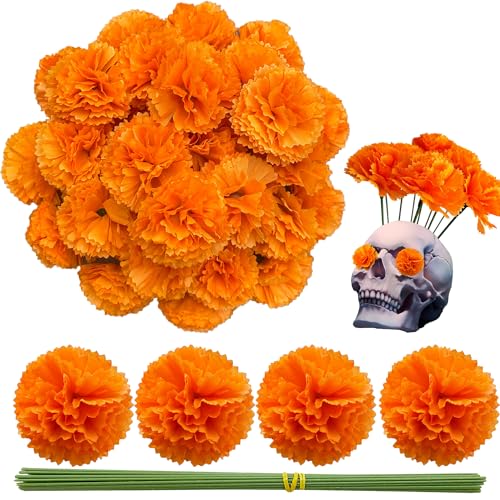 Orange Faux Marigold Flower Heads - 6cm, 100pcs for DIY Decorations