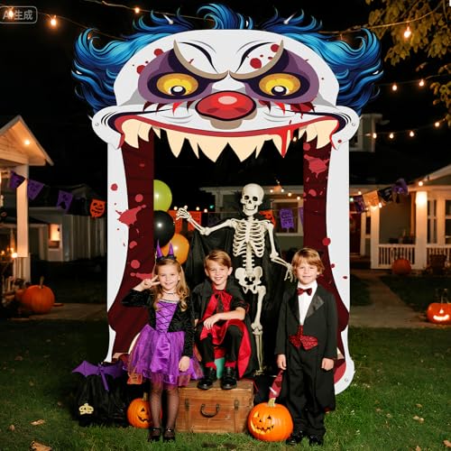 Halloween Creepy Clown Door Banner - Horror Scary Clown Backdrop for Party & Photo Booth