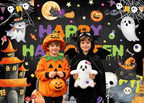 8x6FT Halloween Backdrop Banner for Kids Spooky Ghost Photo Booth Decoration