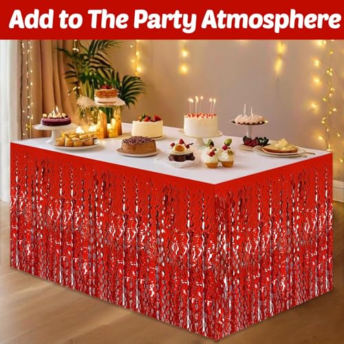Red Foil Fringe Table Skirt 29x108 Inch Party Decor - 6 Pack