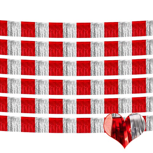 Metallic Fringe Garland Set - Red & Silver 6 Pack, 10ft Party Decorations
