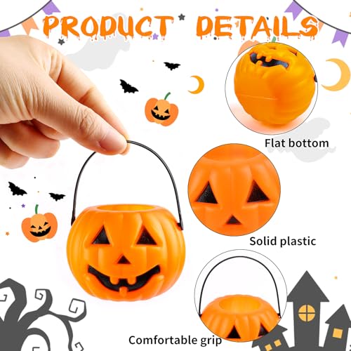 Mini Halloween Candy Buckets Set of 14 with Handle - Pumpkin Ghost Skull Design