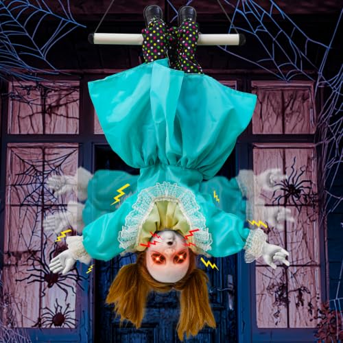 30-Inch Halloween Animatronic Hanging Doll with Moving Hands and Glowing Eyes