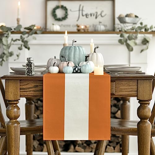 Orange White Stripes Fall Table Runner - 13x72 Inch Kitchen Decor
