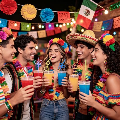 Party Drinking Straws Set - 24 Reusable Silly & Crazy Straws for Kids & Adults