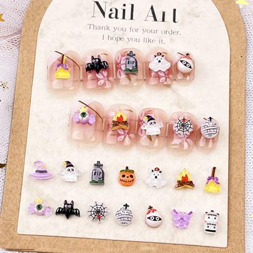 Halloween Nail Art Charms Set - 100pcs 3D Pumpkin, Ghost, Broom & Web Shapes - Variation Halloween-5