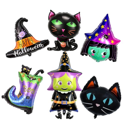 Halloween Balloons Set with Witch Hat, Cat, Boots & Witch Head - Hat Variation