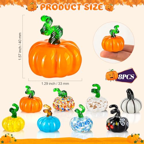 8 Pcs Hand Blown Glass Pumpkin Decorations - Mini Halloween Fall Decor Variation 8