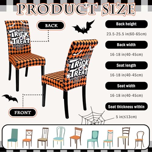 Halloween Chair Covers 6-Pack Spooky Ghost Skeleton Pumpkin Bat Witch Decor