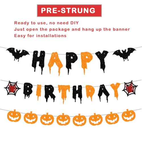 Halloween Birthday Banner with Glitter Black & Orange Decorations