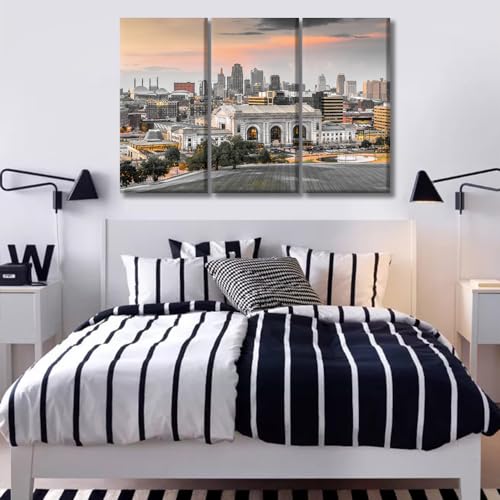 Kansas Cityscape Wall Art Canvas Print - Union Station City Panorama - Variation of Missouri Kansas / 40x60 Inch
