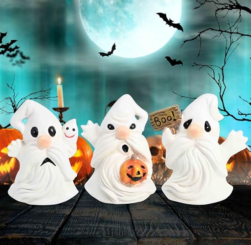 Halloween Ghost Gnome Figurines Set - Resin Tabletop Decorations for Fall & Halloween
