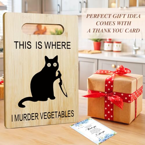 Black Cat Bamboo Cutting Board for Kitchen - Funny Cat Lover Gift - 7.9x11.8 Inches