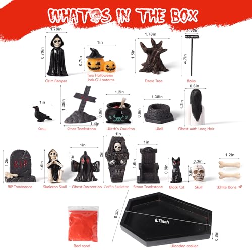 Coffin Zen Garden Kit for Desk Goth Halloween Decor Miniature Witchy Figurines