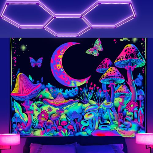 LED UV Black Lights Fixture for Neon Glow Party - 3 Hexagon Grids