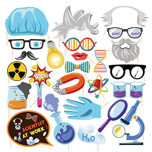 25 Pieces Science Party Photo Booth Props with Stick - Laboratory & Mad Scientist Decorations