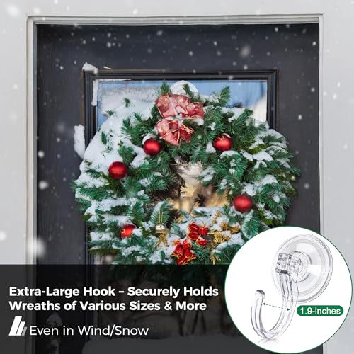 Clear Wreath Hangers for Front Door - 6 Pack Large Suction Hooks