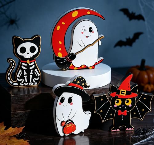 Halloween Wooden Decor Set - Indoor Fall & Spooky Home Decorations for Mantle & Tabletop