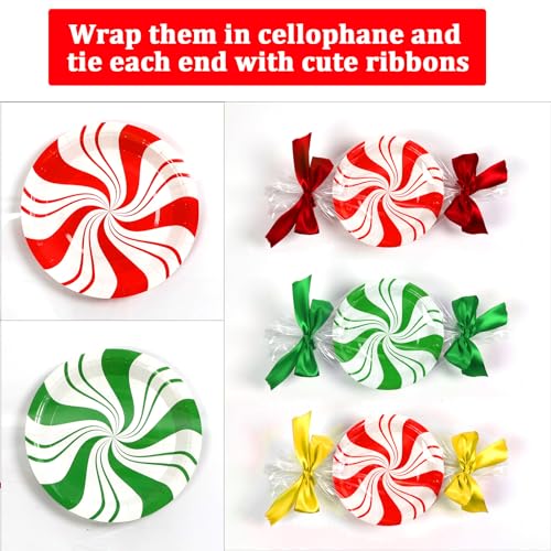 80Pcs Christmas Peppermint Paper Plates - Disposable 7 Inch Holiday Dessert Dinnerware Set - Red & Green Striped Party Supplies - Peppermint Candy Variation