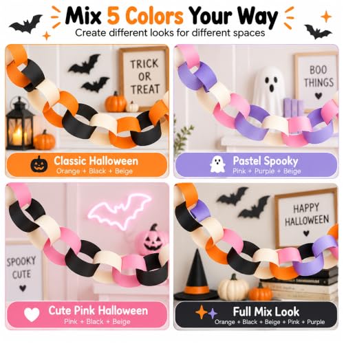 Halloween Paper Chain Garland - Pastel Pink Purple, 1 x 8 Inches, 500 Strips & Decorations