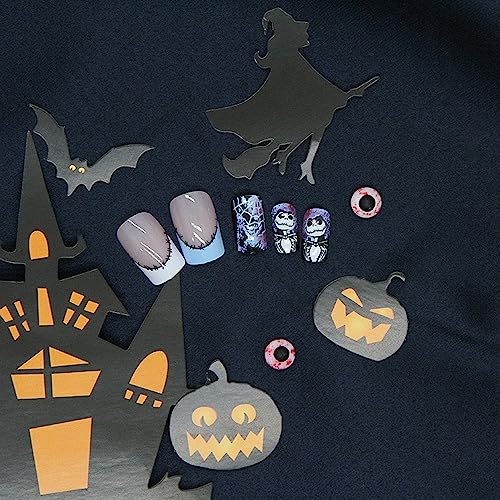 Halloween Press On Nails Medium Square with Spider Web Design - Style1, 24Pcs