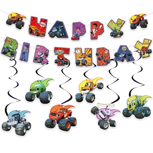 Birthday Party Decorations Set with Banner and Hanging Streamers - Cartoon Themed Kids Party Supplies
