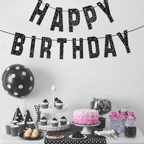 Black Glitter DIY Banner Kit with 111 Letters & Numbers for Party Decorations - Customizable