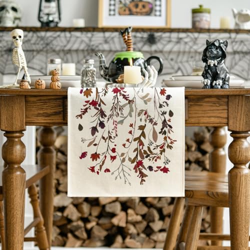 Halloween Table Runner 13x72 Inch Brown Red Spun Polyester Home Decor