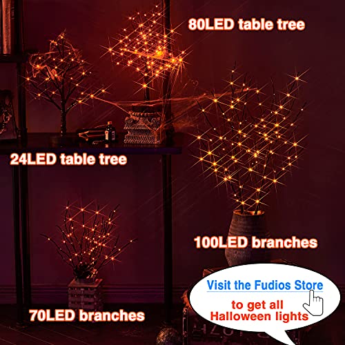 Halloween Lighted Branches with Timer - 100 LED Orange Fairy Lights - Black Tree Branches 32 Inch - Battery Operated - Variation of 100LEDs Orange Branches