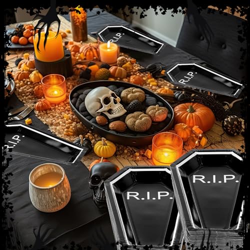 Halloween Coffin Paper Plates - R.I.P. Style, 100 Pack, Party Tableware