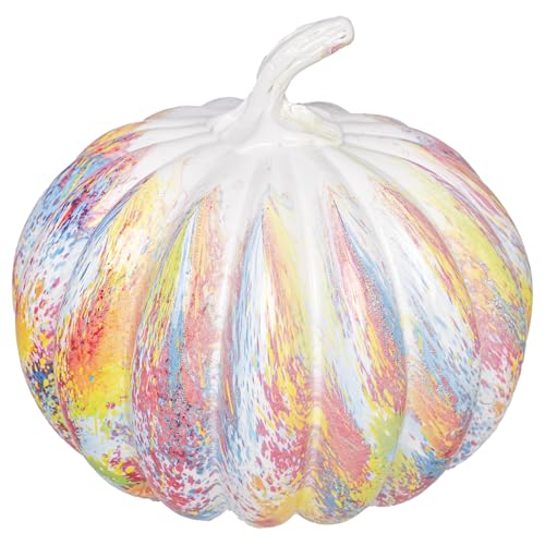 Rainbow Handblown Glass Pumpkin - Large Halloween Thanksgiving Fall Decor