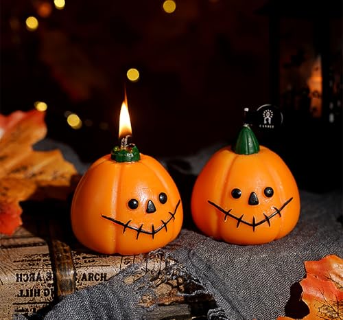Pumpkin-Shaped Scented Candle with Ghost Face Design - Halloween Decor, 70G